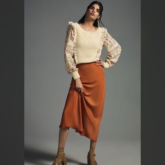 NWT Anthropologie Printed-Sleeve Ruffle Sweater - Picture 3 of 10